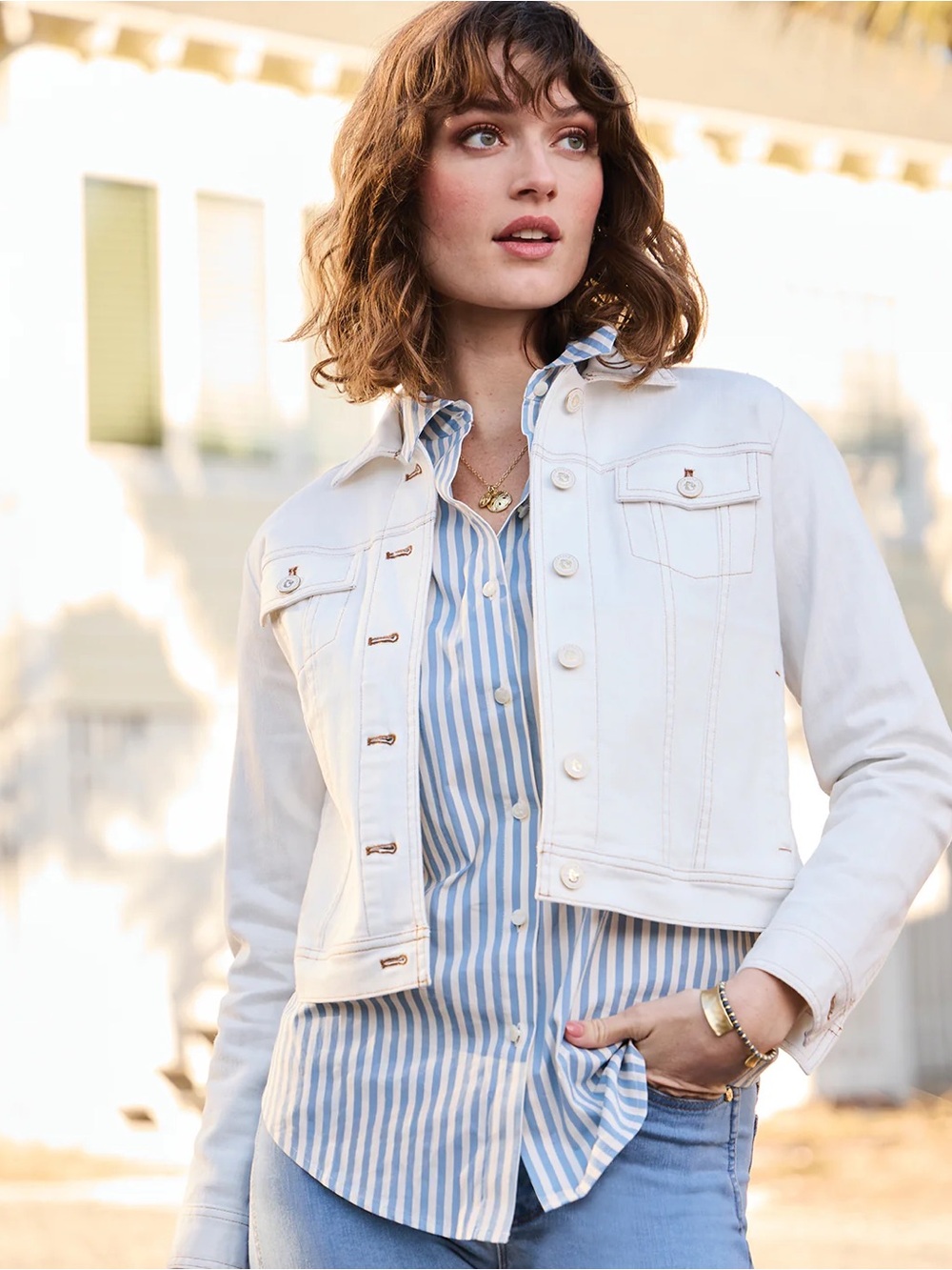 Leah Denim Jacket Pearl White